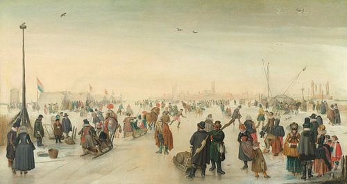 Genieten van het ijs in de buurt van een stad, Hendrick Avercamp