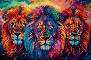 Koninklijke Trots: Drie Leeuwen in de Savanne van Art & Soul Creations