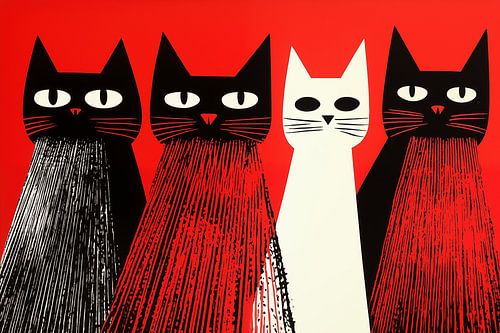 Bende katten in het rood