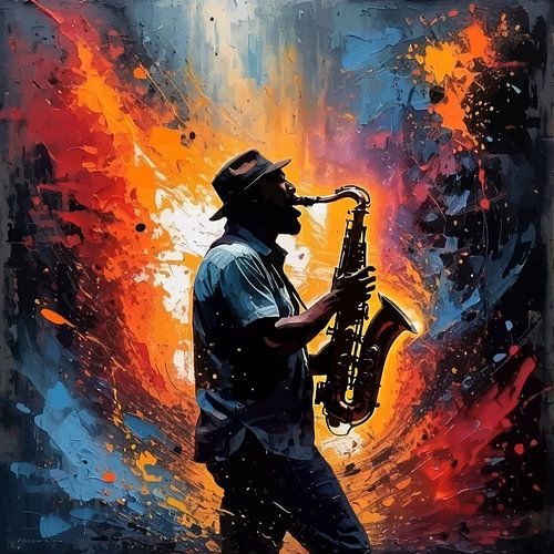 Abstract Jazz Silhouet - Saxofoon Muziek Kunst