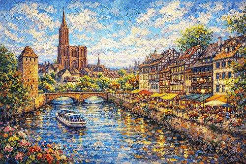 Straatsburg in Frankrijk, een impressionistisch schilderij.