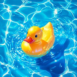Bunte Gummi-Ente im Wasser von Poster Art Shop