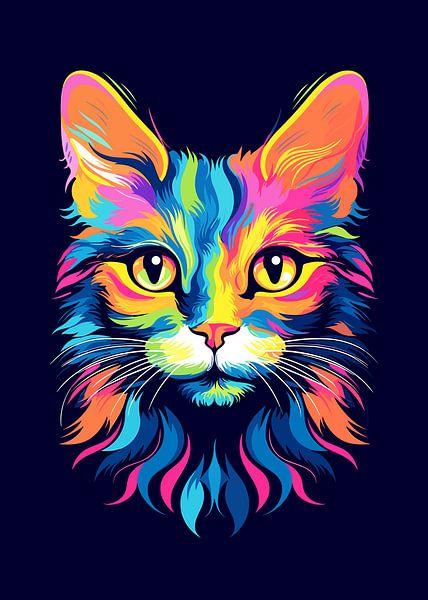 Cat Animal Pop Art Color Style by Cross on canvas, poster 