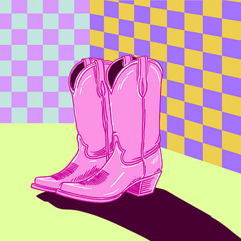 Pink Cowboy Boots Checkerboard