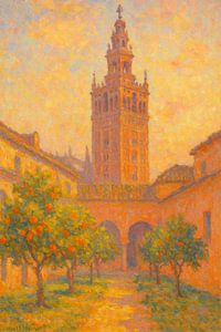 Sevilla Giralda-Turm & -Orangenbäume – Andalusische impressionistische Wandkunst