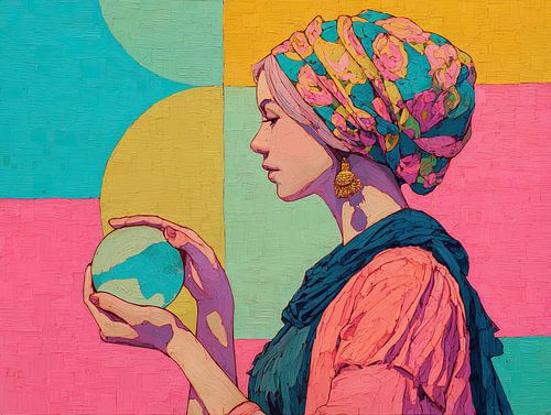 Woman Headband | Vibrant Woman Holding Sphere