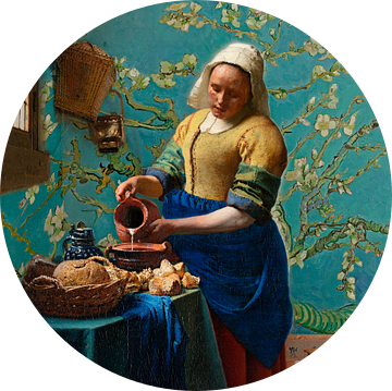 Het melkmeisje met Amandelbloesem behang - Vincent van Gogh - Johannes Vermeer van Lia Morcus