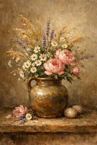 Bouquet printanier dans un vase en terre cuite