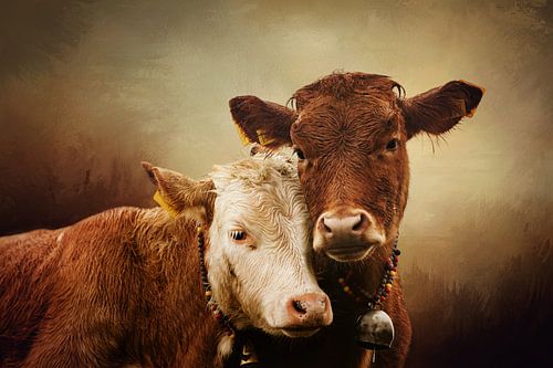 Two Cows In Foggy Landscape