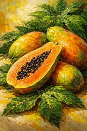 Papaja-stilleven in olieverfstijl van Dodik Hariyono