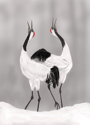 Japanese cranes' courtship dance by Hans van Gurp