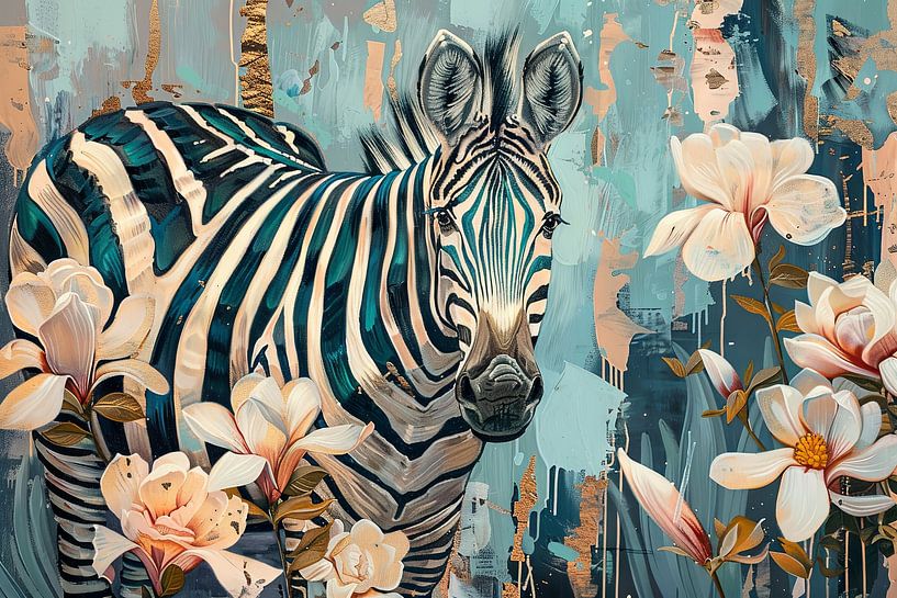 Zèbre avec fleurs par Poster Art Shop