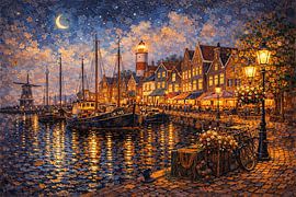 Urk in the evening, a painting of the Netherlands. by Johannes