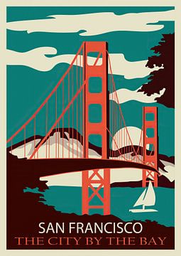 Affiche de voyage Golden Gate Bridge, San Francisco, États-Unis sur Peter Balan