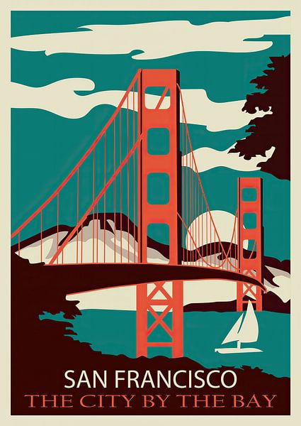 Travel Poster Golden Gate Bridge, San Francisco, USA by Peter Balan