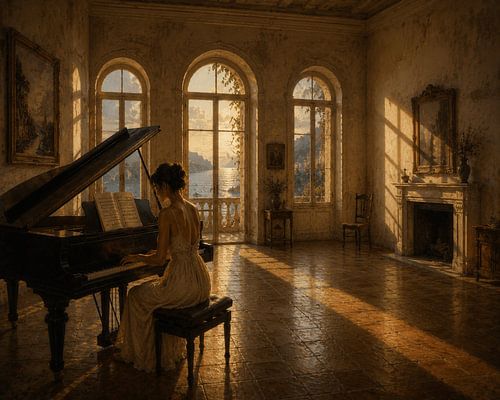 Sunset Sonata by the Sea – Mediterranean Piano Wall Art