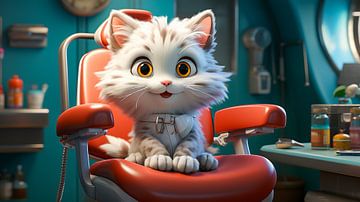 cute cat on a dentist chair, illustration by Animaflora PicsStock