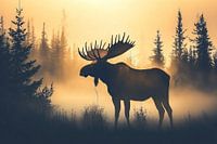 Moose in misty forest