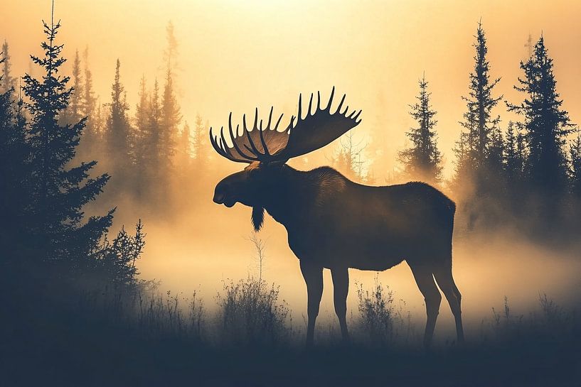 Moose in misty forest by Imperial Art House