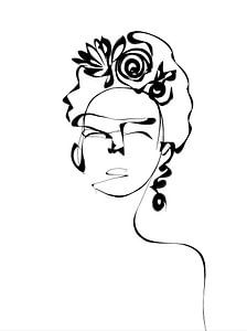 Dessin au trait - Frida avec des fleurs