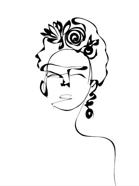 Line Drawing - Frida with flowers by Cats & Dotz