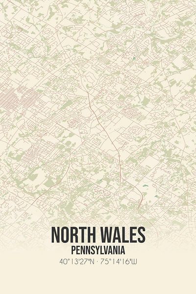 Alte Karte von North Wales (Pennsylvania), USA. von Ortsdrucke