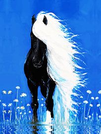 Black Horse White Mane Walking on Water by Ramy Salah Hefny