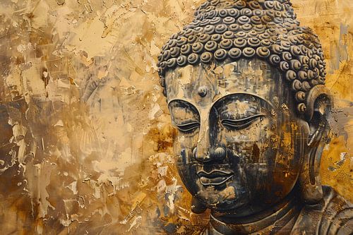Boeddha afgebeeld in gouden en bruine tinten