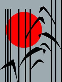 Japan in Grau Schwarz Rot von Mad Dog Art