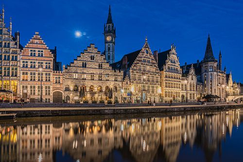 Full moon over the Graslei in Ghent