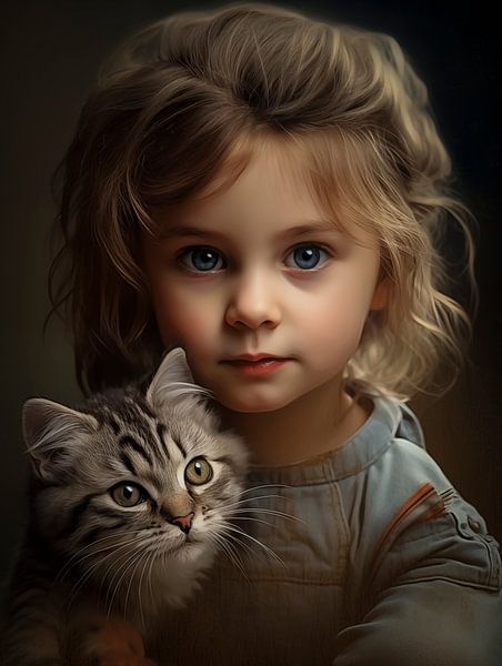 Little girl and her cat by Luc V. de Zeeuw