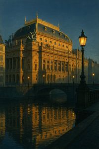 Prager Flussufer: Nationaltheater und Straßenlaterne