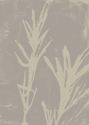 Abstract botanisch. Bladeren in wit op licht taupe.