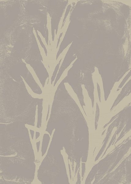 Abstract botanical. Leaves in white on light taupe. by Dina Dankers