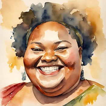 Gezellige dame met kroeshaar en een lach