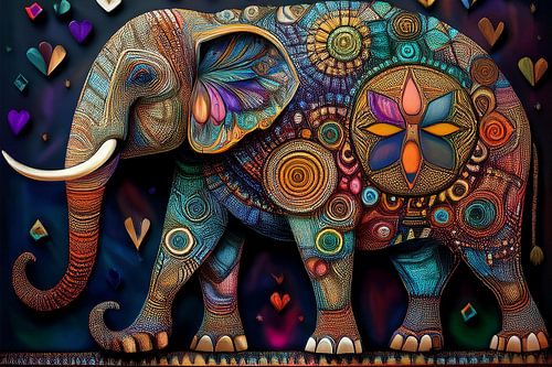 Portrait d'un éléphant coloré dans un style coloré et décoratif