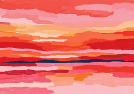 Abstraction en rouge et rose avec un horizon bleu sur Niklas Maximilian