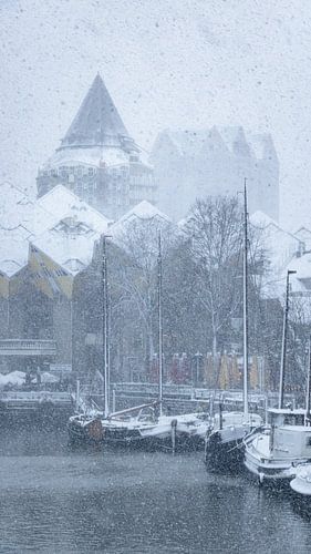 Oude haven in de sneeuw, Rotterdam van Nynke Altenburg