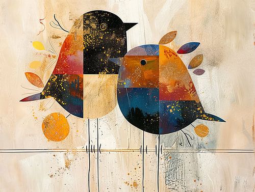 Twee Vogels Kunst | Schilderij van Abstract Schilderij