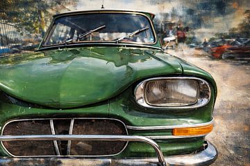 Abstrakte Industrie Texturen und Retro Auto im urbanen Chaos