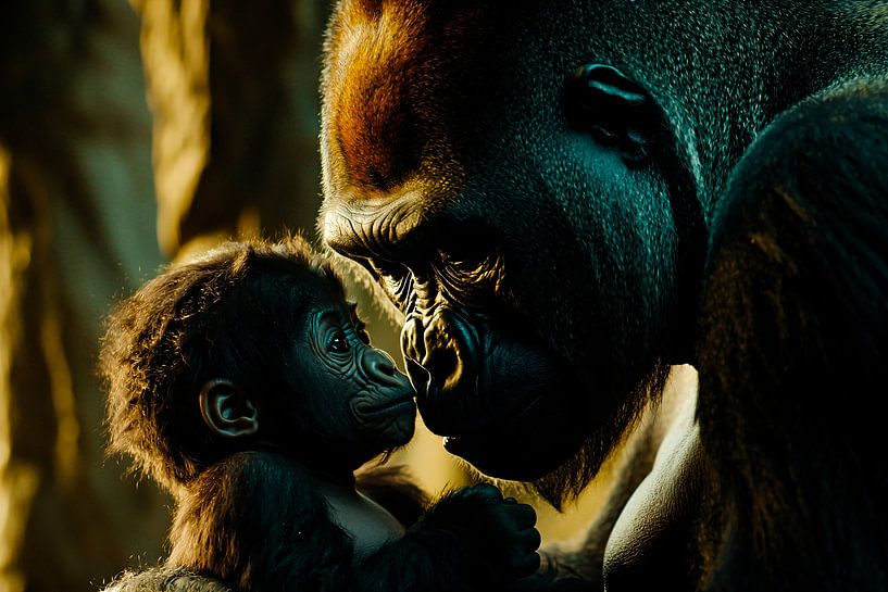 Tender bond between gorilla and cub by Imperial Art House
