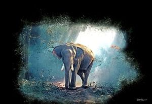 digitales Aquarell eines Elefanten im Wald von Gelissen Artworks