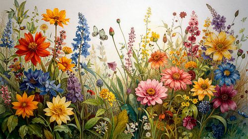 Ein üppiger Sommerblumengarten voller Farbe und Leben von Studio Pieternel