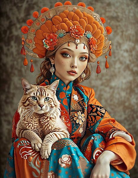 Herrscherin mit Katzenwächter von Sandu Brus ARCANE ART STUDIO