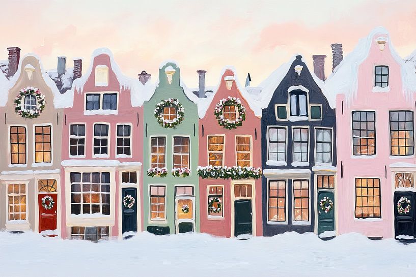 Weihnachtshäuser | Verschneite Holländische Häuser von Wunderbare Kunst