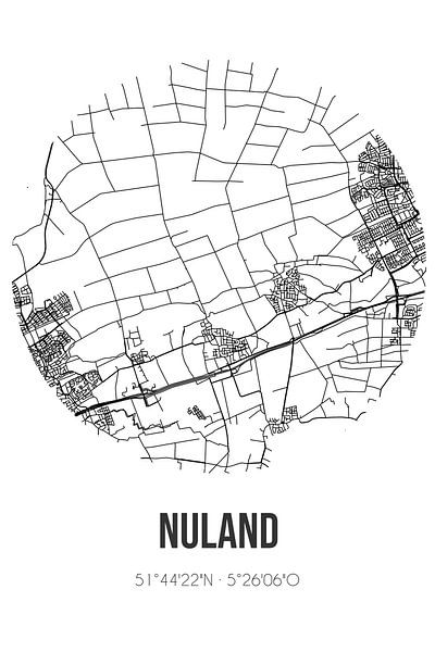 Nuland (Noord-Brabant) | Karte | Schwarz und Weiß von Ortsdrucke