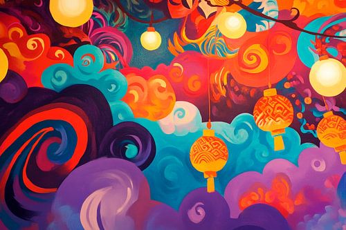 Colourful clouds with lantern lights