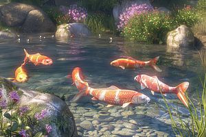 carpe koï pêchant dans un étang