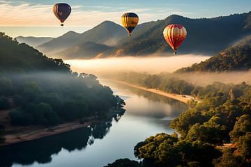 Ballonnen over de rivier in de ochtend van Mathias Ulrich