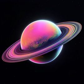 Neonnebel: Ein leuchtender kosmischer Ringplanet von Artistic